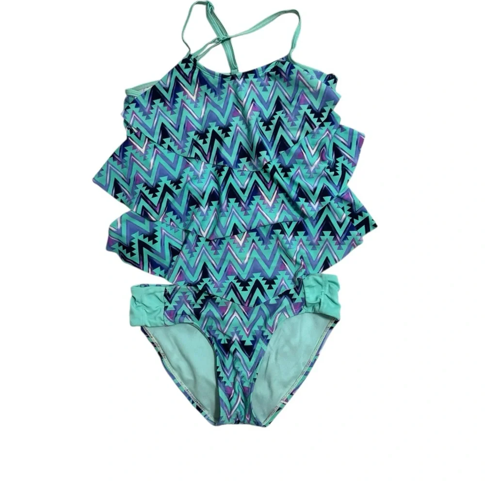 Justice Zigzag Kids Bikini - Aqua and Lavender Girls Size 10